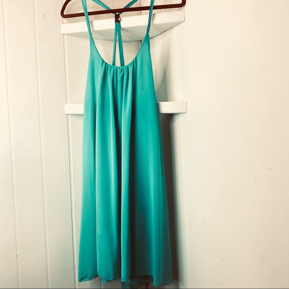 Mint Green Medium Strappy Back Free Flowy Dress (FLAW)